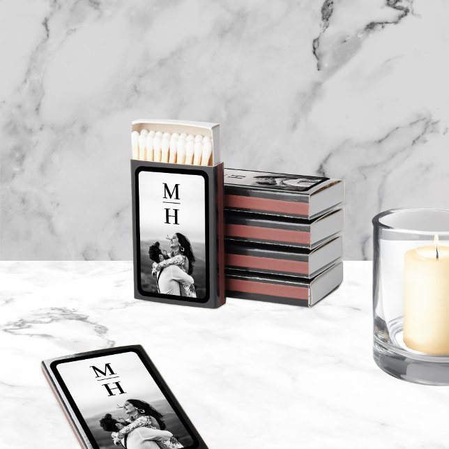 Couples Initials Retro Photo Monogram Black Matchboxes (Creator Uploaded)