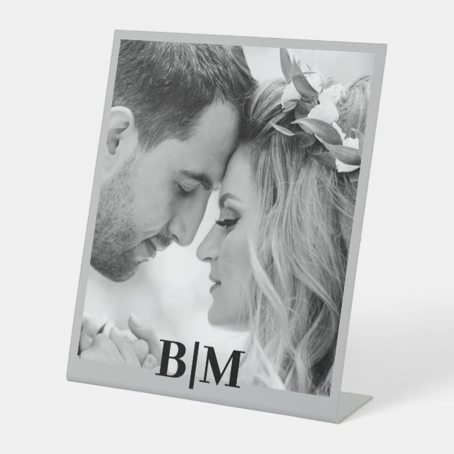Couples Initials Retro Photo Monogram Pedestal Sign (Front)