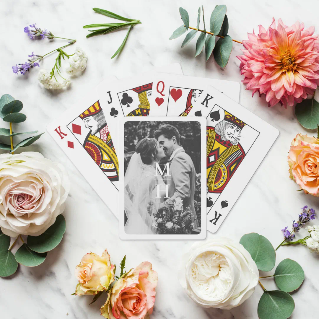 Couples Initials Retro Photo Monogram Poker Cards
