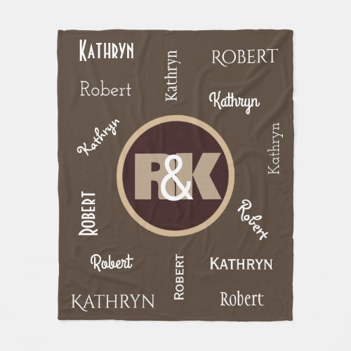Couples Initials Snuggled Together wNames Fleece Blanket