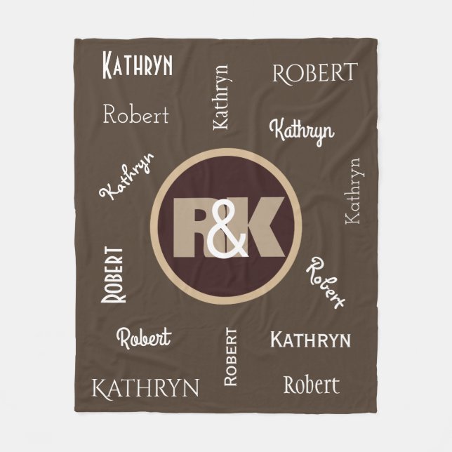 Couples Initials Snuggled Together w/Names Fleece Blanket (Front)