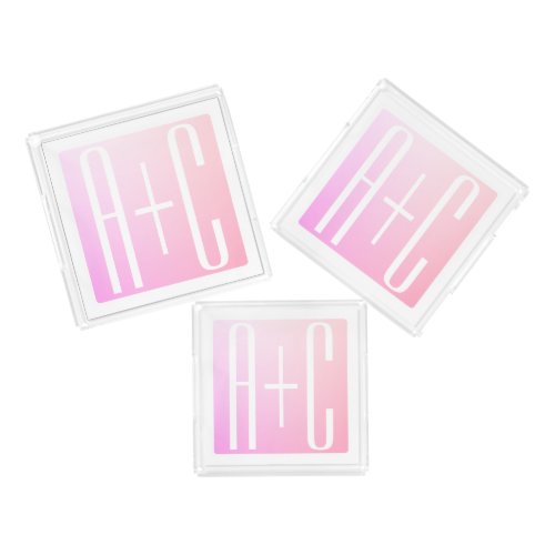 Couples Initials  Subtle Pink Gradation Acrylic Tray