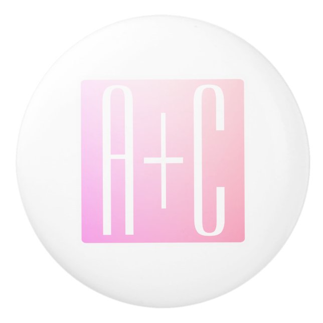 Couple's Initials | Subtle Pink Gradation Ceramic Knob (Front)