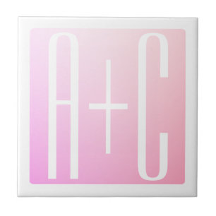 Couple's Initials Subtle Pink Gradation Ceramic Tile