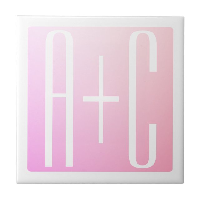 Couple's Initials | Subtle Pink Gradation Ceramic Tile (Front)