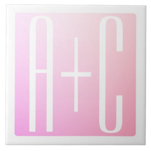 Couple's Initials Subtle Pink Gradation Ceramic Tile