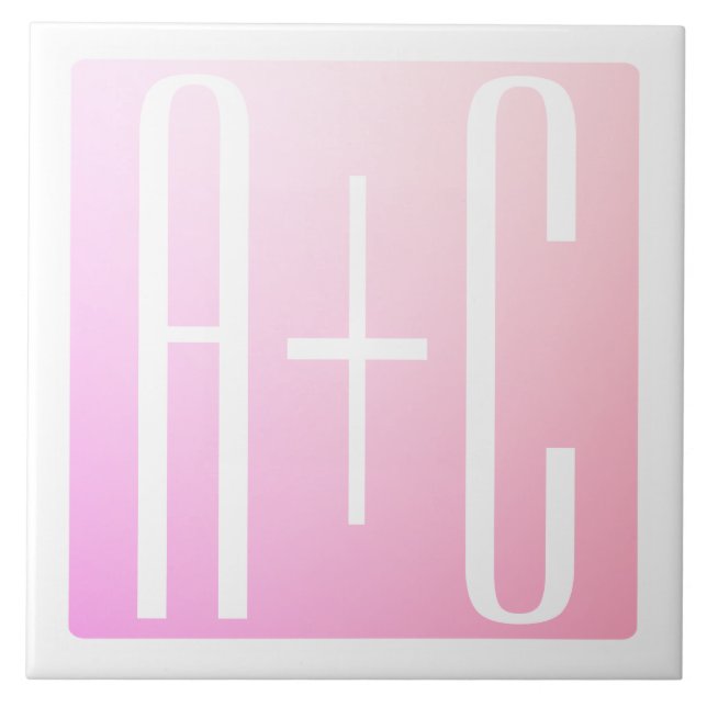 Couple's Initials | Subtle Pink Gradation Ceramic Tile (Front)