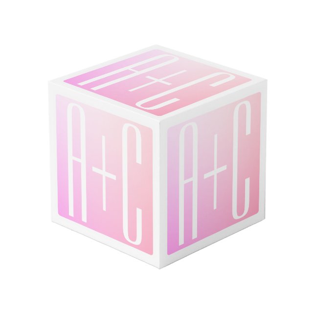 Couple's Initials | Subtle Pink Gradation Cube (Front Angled)