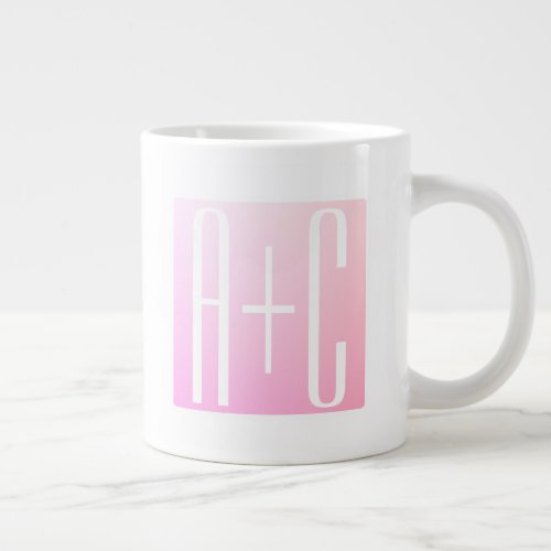 Couples Initials  Subtle Pink Gradation Giant Coffee Mug