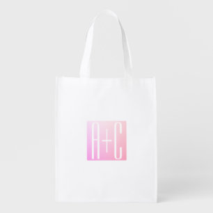 Couple's Initials Subtle Pink Gradation Grocery Bag