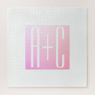 Couple's Initials Subtle Pink Gradation Jigsaw Puzzle