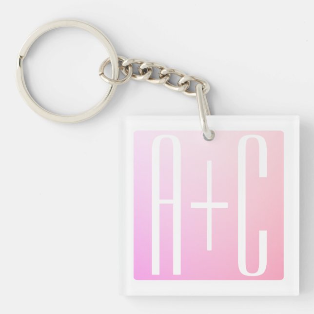Couple's Initials | Subtle Pink Gradation Keychain (Front)