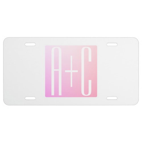 Couples Initials  Subtle Pink Gradation License Plate