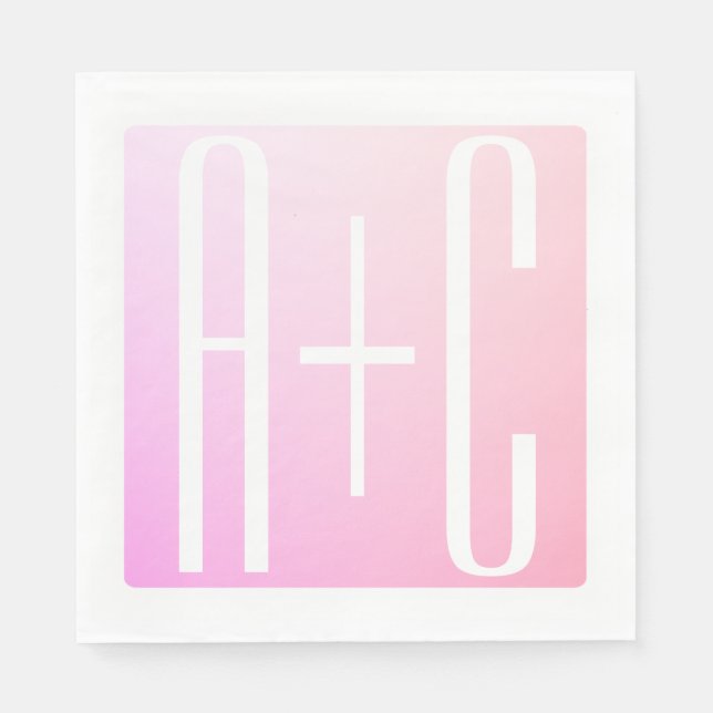 Couple's Initials | Subtle Pink Gradation Napkins (Front)