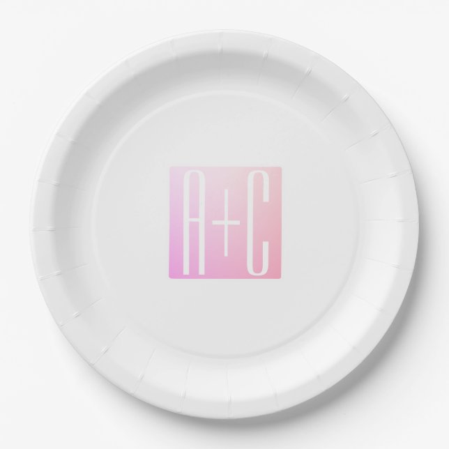 Couple's Initials | Subtle Pink Gradation Paper Plates (Front)