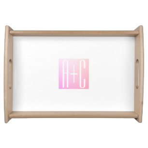 Couple's Initials Subtle Pink Gradation Serving Tray