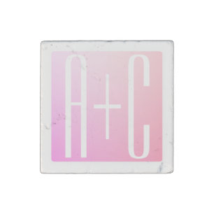 Couple's Initials Subtle Pink Gradation Stone Magnet