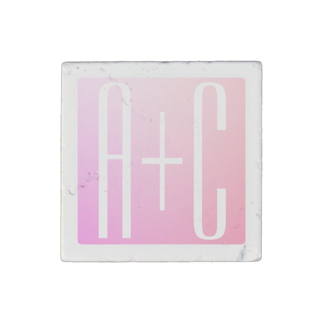 Couple's Initials | Subtle Pink Gradation Stone Magnet (Front)