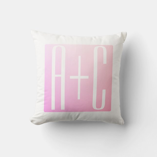 Couple's Initials | Subtle Pink Gradation Throw Pillow (Front)