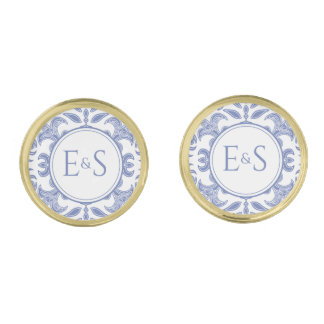 Couples Initials Vintage-style Blue Cufflinks