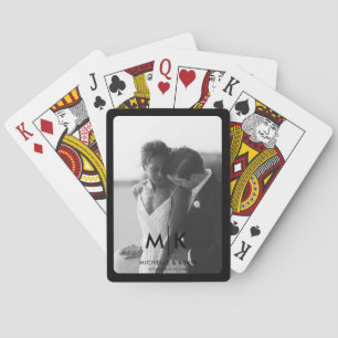 Couples Initials Wedding Photo Monogram Black Poker Cards