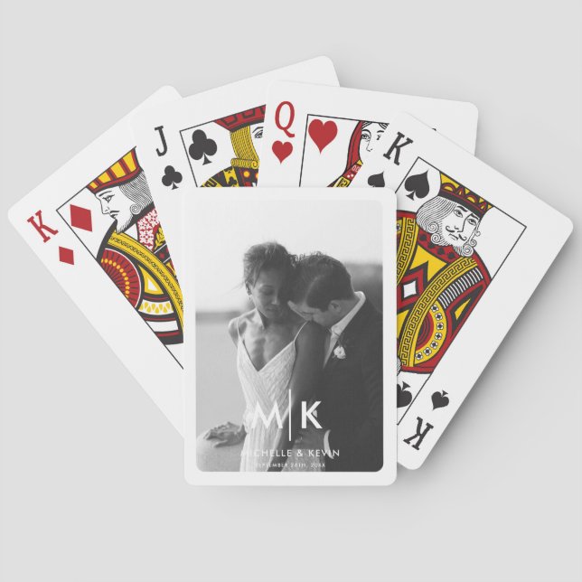 Couples Initials Wedding Photo Monogram Poker Cards (Back)