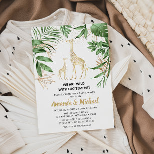 Couples Jungle Safari Greenery & Gold Baby Shower Invitation