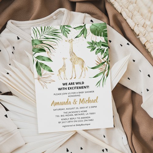 Couples Jungle Safari Greenery  Gold Baby Shower Invitation