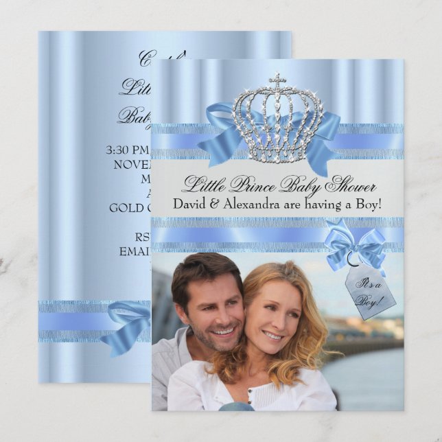 Couple's Little Prince Baby Shower Boy Blue Photo Invitation (Front/Back)