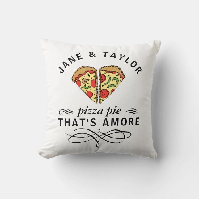 Couples Love Pizza Add Names Throw Pillow (Front)