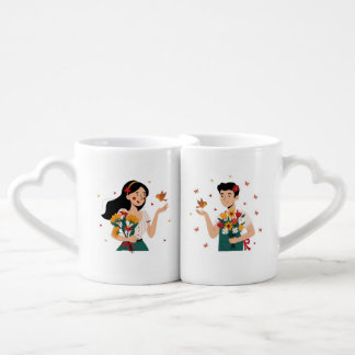 Couple's Matching Flower Illustration cups
