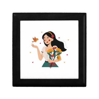 Couple's Matching Flower Illustration cups Gift Box