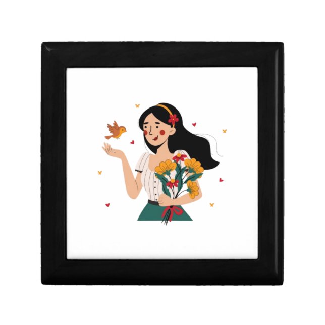 Couple's Matching Flower Illustration cups Gift Box (Front)