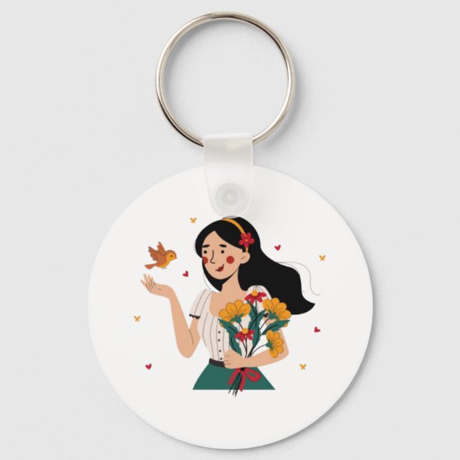 Couple's Matching Flower Illustration keychain (Front)