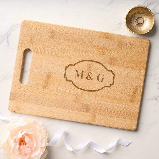 Couple's Monogram Crest Etched Engraved Cutting Board (Wedding)