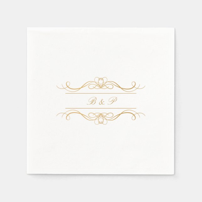 Couple's Monogram Elegant Gold Swirl Wedding Napkins (Front)