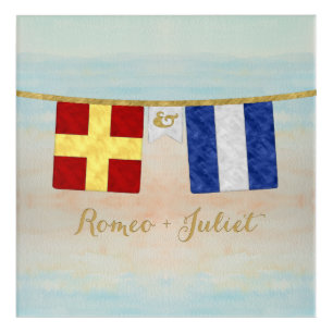 Couples Monogram Maritime Signal Flags Watercolor Acrylic Print