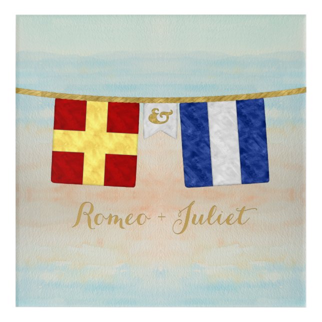 Couples Monogram Maritime Signal Flags Watercolor Acrylic Print (Front)