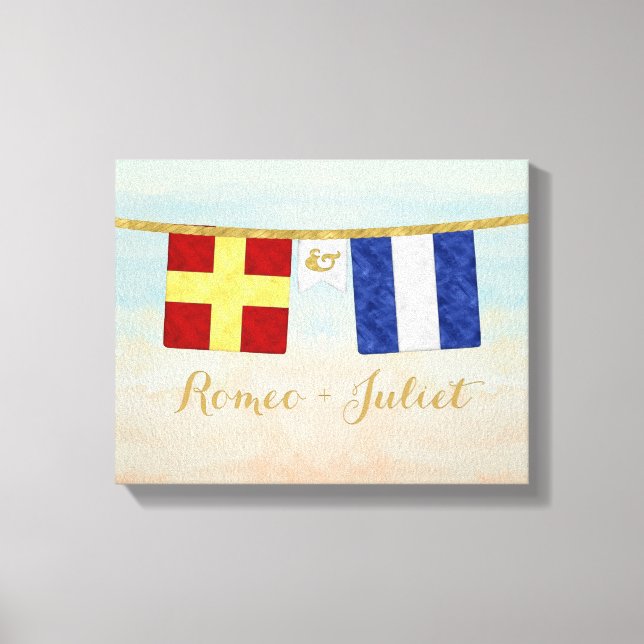 Couples Monogram Maritime Signal Flags Watercolor Canvas Print (Front)