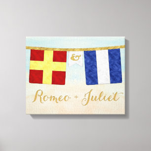 Couples Monogram Maritime Signal Flags Watercolor Canvas Print