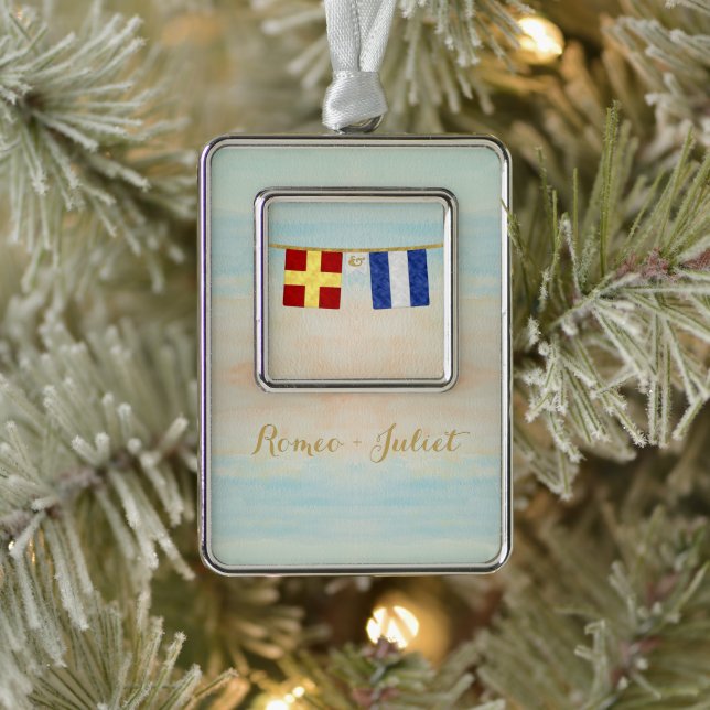 Couples Monogram Maritime Signal Flags Watercolor Christmas Ornament (Tree)