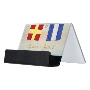 Couples Monogram Maritime Signal Flags Watercolor Desk Business Card Holder
