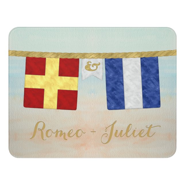 Couples Monogram Maritime Signal Flags Watercolor Door Sign (Contemporary Front)