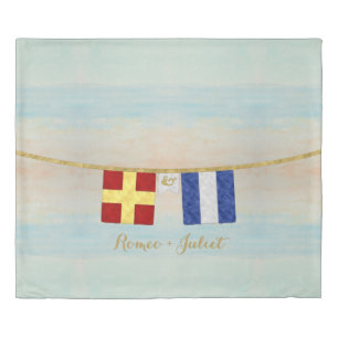 Couples Monogram Maritime Signal Flags Watercolor Duvet Cover