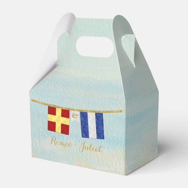 Couples Monogram Maritime Signal Flags Watercolor Favor Boxes (Back Side)