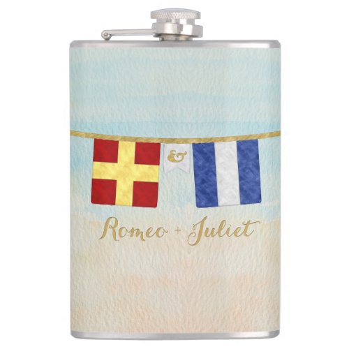 Couples Monogram Maritime Signal Flags Watercolor Flask