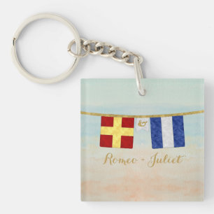 Couples Monogram Maritime Signal Flags Watercolor Keychain