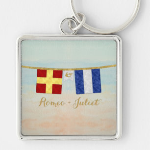 Couples Monogram Maritime Signal Flags Watercolor Keychain