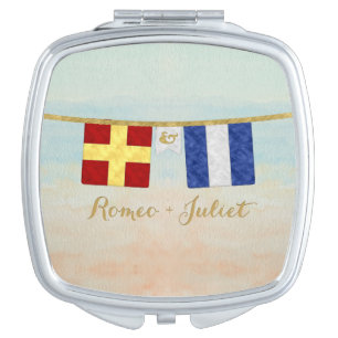 Couples Monogram Maritime Signal Flags Watercolor Makeup Mirror