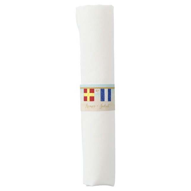 Couples Monogram Maritime Signal Flags Watercolor Napkin Bands (Front)